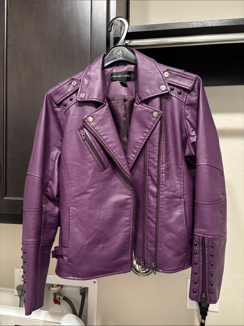 Colleen Lopez Violet Faux Leather Moto Jacket